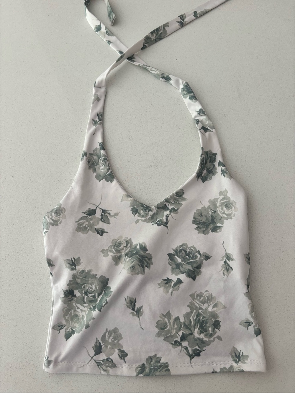 Floral Halter Crop Top in Sage Green